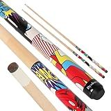 Dysdensa Kids Short Pool Cue Set of 2, Canadian Maple Wood, 4 Sizes (36/42/48/52 Inch) with UV-Printed Fun Designs and Leather Tip (42'')