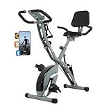 BARWING Stationary Exercise Bike for Home Workout, 5 IN 1 Foldable Indoor Cycling Bike for Seniors, 350LB Capacity, 16-Level Magnetic Resistance, Seat Backrest Adjustments Grey