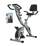 BARWING Stationary Exercise Bike for Home Workout, 5 IN 1 Foldable Indoor Cycling Bike for Seniors, 350LB Capacity, 16-Level Magnetic Resistance, Seat Backrest Adjustments Grey