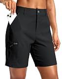 Women's 7" Hiking Golf Quick Dry Cargo Shorts with Pockets Black L | Lightweight, Breathable, 4-Way Stretch, Outdoor, Travel, Summer, Casual, Walking, Work Shorts