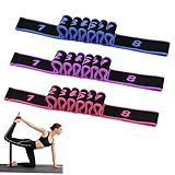 Fitness Resistance Bands with Handles, Adjustable Stretching & Yoga Band for Full Body, 8-Section Elastic Training Band with Clear Marking for Yoga, Stretching, Pilates (（Purple + Blue + Pink）)