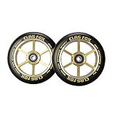CLAS FOX 110mm One Pair Pro Stunt Scooter Wheels with ABEC-9 Bearings CNC Metal Core (2pcs) (Black PU Gold Core)