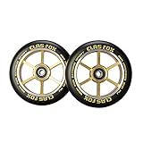 CLAS FOX 110mm One Pair Pro Stunt Scooter Wheels with ABEC-9 Bearings CNC Metal Core (2pcs) (Black PU Gold Core)