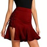 ZYMOZYM Wrap Latin Dance Skirt High Waist Slit Ballroom Concert Salsa Skirt Dance Clothes for Women(Burgundy,M)