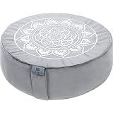 Florensi Meditation Cushion Large Grey Velvet Cover Buckwheat Fill Round Floor Pillow for Yoga Meditation Seating Support Cushion for Home Floor Seating