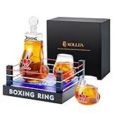 Gifts for Men Dad, Kollea Boxing Whiskey Decanter Set, 31 Oz Decanter with 2 Boxing Glove Glasses, Cool Anniversary Birthday Gifts for Men, Brother, Him, Guys, Whiskey Lovers & Boxing Fans - Black
