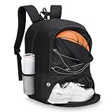 MoKo Basketball Bag Backpack, Volleyball Soccer Backpack for Men & Women with Separate Ball and Shoes Compartments, Water-Resistant, Fence Hook, Sports Bag for Clothes, Shoes, Tablets, Laptops, Black