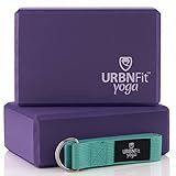 URBNFit Yoga Blocks 2 Pack - Sturdy Foam Yoga Block Set with Strap for Exercise, Pilates Workout, Stretching, Meditation, Stability - High Density Non Slip Brick, Fitness Accessories