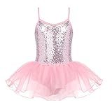 Zaclotre Little Girls Sequin Leotard Sparkly Strap Ballet Leotards Tutu Dress Ballerina Outfit Dance Costume for Kids Pastel Pink Size 8-9 Years