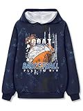 FOSTKU Boys Graphic Print Hoodies - Soft Long Sleeve Basketball Dark Blue Pullover Casual Tops Size 12/14
