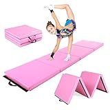 Matladin 8' Folding Gymnastics Gym Exercise Aerobics Mat, 8ft x 2ft x 2in PU Leather Tumbling Mats for Stretching Yoga Cheerleading Martial Arts (Pink)