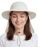 Home Prefer Mens UPF 50+ Sun Protection Cap Wide Brim Fishing Hat with Neck Flap (Ivory)