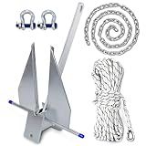 SajoSolid 5/8/10/13/18/25 Boat Anchor Kit with Chain, Rope and Shackles