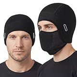 Simlakey 1 Pcs Winter Skull Cap Helmet Liner Hat with Face Cover, Thermal Balaclava Face Mask with Glasses Hole for Men Cycling Ski (Black)