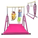 GLANT Foldable&Movable Gymnastics Kip Bar with MAT and Ring Set, 3' to 5' Height Adjustable,Horizontal Bar for Kids Girls Junior,GymEquipment for Indoor and HomeTraining- Max Load 300LBS