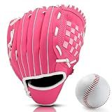 Gracfulcub Baseball Glove, Baseball Softball Mitt with Ball for Kids Youth Adults Training and Beginner, Right Hand Throw, Left Hand Glove (Rose Red, 11.5in)