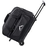 GoHimal Double Roller 2 Ball Bowling Bag with Separate Shoe Compartment for Bowling Shoes (Up To US Mens Size 15) and Oversized Accessory Pocket, Retractable Handle - Extends to 40" (Black)