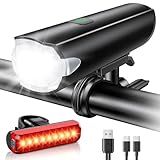 SUYIWEE 2026 New 1200LM Wide Angle Bike Lights for Night Riding, 3+5 Modes & IP65 Waterproof Bicycle Lights Front and Rear, Long-Lasting USB Rechargeable Automobile Tail Light Lenses, Black