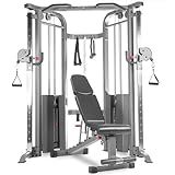 XMARK Functional Trainer with Dual Weight Stacks, All-in-One Cable Machine & Crossover for Full Body Strength Training at Home or Garage Gym, Upgraded with Adjustable Weight Bench