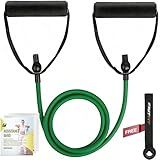 RitFit Single Resistance Exercise Band with Comfortable Handles - Ideal for Physical Therapy, Strength Training, Muscle Toning - Foam Padding Door Anchor and Starter Guide Included (Green(5-10lbs))
