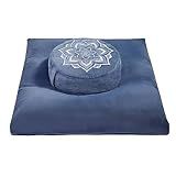 Meditation Zafu Cushion Set with Buckwheat Hulls & Memory Foam - Ergonomic Support for Yoga & Sitting - Removable Machine-Washable Luxury Velvet Cover - for Adults and Kids (Blue)
