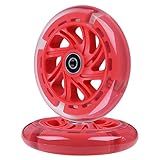 AOWISH 120mm Light-up Scooter Wheels Pair 120mm X 24mm Scooters LED Flash Front Wheels Replacement w/Bearings ABEC-9 for Micro Kickboard, 3-Wheeled Push Scooters (Red)