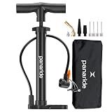 Panaride P120 Compact Bike Floor Pump, Portable Manual Bicycle Tire Inflator, No Pressure Gauge, Presta and Schrader Valves, 120 PSI, Folding Footrest for Road, Mountain and Stroller Tires