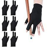 Bruislard 6 Pcs Pool Gloves Left Hand 3 Fingers Billiards Glove Breathable Nylon Sport Gloves for Women & Men Left and Right Hand