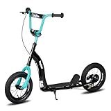 JOYSTAR Kick Scooter for Kids 5+ Teens & Youth, Lightweight Kids Scooter with Adjustable Handlebar, 2 Wheel Scooter for Boys & Girls, 12" Inflatable Wheels Rear Drum Brakes, Black