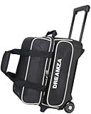 DREAMZA 2 Ball Bowling Bag with Wheels, Double Bowling Ball Bag 2 Ball Roller w/Separate Compartment for Shoes Up to US Mens Size 16, w/Retractable Handle Extends to 40" & Accessories Pocket