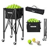VEVOR Tennis Ball Hopper, Holds 120 Tennis Balls, Foldable Pickleball Basket Cart with Wheels for Easy Pick Up, Lightweight Aluminum Alloy, Portable Pickleball Caddy with Storage Bag, for Training