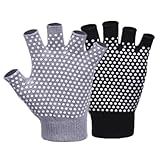 YL TRD V 2 Packs of Non Slip Fingerless Yoga Gloves with Grips for Women (with White Dots)