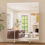 brisafe 67"x55" Folding Mirror with Wheels, 3-Panel Full Length Standing Mirror, Space-Saving, Shatterproof Nano Material, Portable Floor Mirror for Gym, Dance Studio, Home, Commercial Use, White