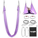 Yes4All Soft Tricot Fabric Aerial Yoga Hammock/Aerial Silks for Home Yoga, Increasing Strength, Flexibility and Balance, Suits All Levels (Complete kit included), A. Lavender