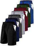 7 Pack Kids Athletic Shorts with Pockets, Quick Dry Basketball Shorts