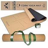 Cork Yoga Mat - Extra Large 72"x26" Non-Slip Yoga Mat with FSC Certified Portuguese Cork & Natural Rubber Base – 5mm Thick Hot Mat for Home & Studio – Yoga Accessories for All Levels