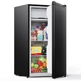 Upstreman 3.2 Cu.Ft Mini Fridge with Freezer, Quiet Efficient Small Fridge, Compact Refrigerator with Adjustable Thermostat, for Dorm, Bedroom, Office, Black-BR321