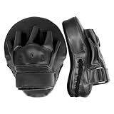 Valleycomfy Boxing Curved Focus Punching Mitts- Leatherette Training Hand Pads,Ideal for Karate, Muay Thai Kick, Sparring, Dojo, Martial Arts(Black)