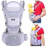 Travel Buddy Baby Carrier | 4-in-1 with Hip Seat and Sling | Adjustable Size for Dad & Mom | Back & Lumbar Support | Ergonomic M Position Develops Healthy HIPS | 3-44lbs Newborn & Toddler Carrier