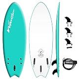 Wavestorm -Foam 5'6" Surfboard/Fish Swallow Tail Surfboard Soft Top for Beginners and All Surfing Levels Youth Complete Set Includes Leash and Multiple Fins