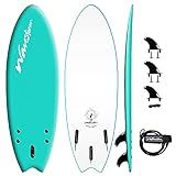 Wavestorm -Foam 5'6" Surfboard/Fish Swallow Tail Surfboard Soft Top for Beginners and All Surfing Levels Youth Complete Set Includes Leash and Multiple Fins
