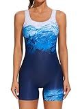 ATTRACO Sport Swimsuits for Women Chlorine Resistant Swimsuits for Womens Exercise Swimsuit Women Bathing Suit for Womens, Large, Ocean Wave Blue