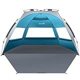 OutdoorMaster Beach Tent Sun Shelter for 3-4 Person, Pop Up Beach Tent Easy Setup with Sandbags, Portable Sun Shade Canopy with Carrying Bag for Beach & Outdoor, UPF50+ UV Protection - Ocracoke Coast