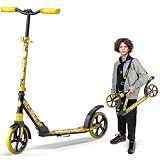Outdoor Cruiser Kick Scooter for Ages 6+, for Kids, Teens, and Adults, Max Load 250 LBS, Foldable, 8-inch Big Wheels, Dual Suspension, 3 Adjustable Levels, Child Safety Approved, Yellow