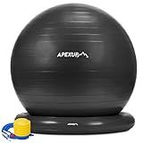 APEXUP Yoga Ball Chair, Exercise Ball Chair with Base for Office, Anti Slip Stability Ball Fitness Ball Seat, Home Gym Workout Ball, Balance Ball with Pump (Black, L)
