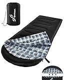 Sportneer 0 Degree Sleeping Bag for Cold Weather, XL Winter Sleeping Bag for Adults, Flannel Lined Camping Sleeping Bag, 32°F–59°F Rated, 87" x 33.5", 4.4 lbs, Detachable Hood, Compression Sack