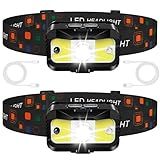 MIOISY Headlamp Rechargeable, Ultra Bright LED Head Lamp Flashlight with White Red Light, 2 Pack Motion Sensor Waterproof Headlight, 8 Modes Lights for Camping Fishing Running