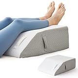 BIEEZZK Leg Pillow Elevation Blood Circulation, Leg Elevating Pillows for After Surgery, Sleeping, Memory Foam Wedge Pillow for Legs Swelling, Foot Knee Pillow for Back Pain, 23.6×16.8×8in, White/Grey