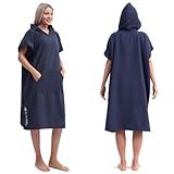 Eunzel Surf Poncho Changing Robe with Hood for Men & Women, Absorbent Quick Dry Microfiber Wetsuit Changing Towel with Pocket for Surfing, Beach, Swim & Outdoor Sports, Navy