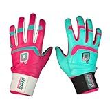 Sportz Drip Clash Batting Gloves (Pink/Teal) - Genuine Leather Gloves for Baseball & Softball Players - Unisex-Youth, Unisex-Adults (Youth Large/Extra Large)